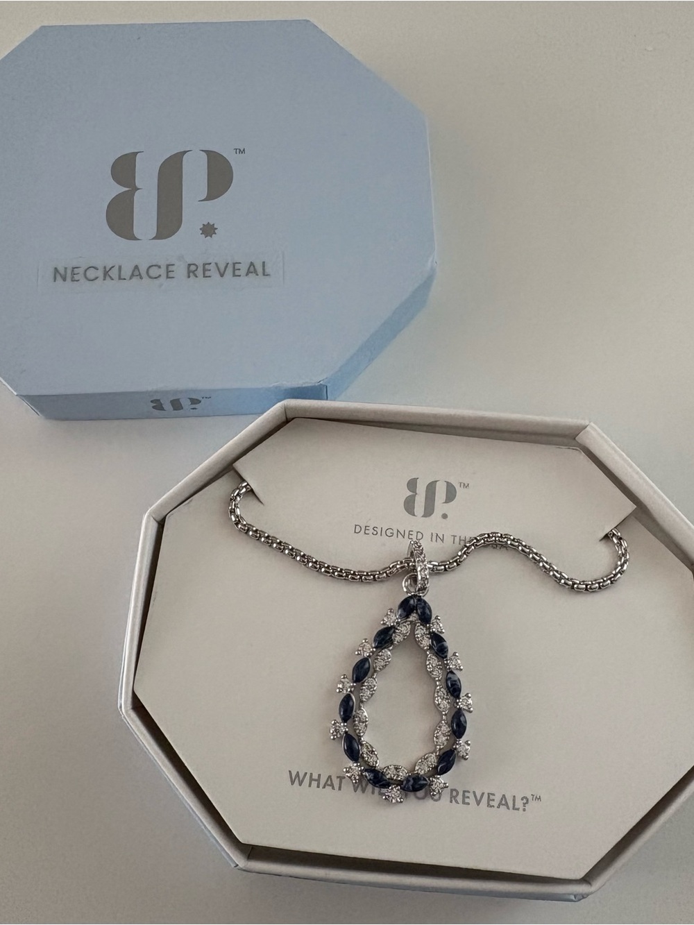 Bomb Party Laurel Drop Necklace NK98816 Lapis Magnesite Rhodium Plating